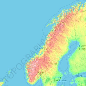 Topografische Karte Norwegen, Höhe, Relief