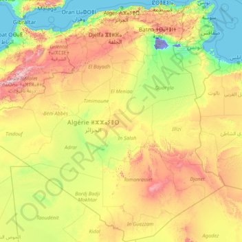 Topografische Karte Algerien, Höhe, Relief