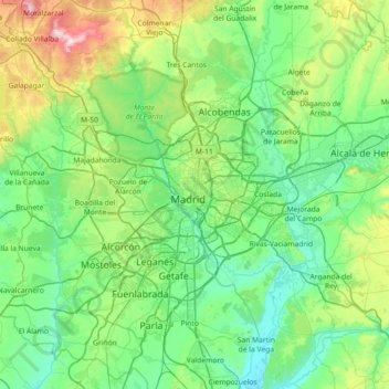 Topografische Karte Area Metropolitana De Madrid Y Corredor Del Henares Hohe Relief