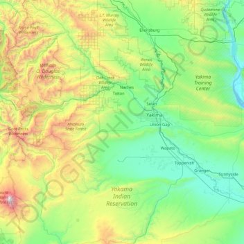 Topografische Karte Yakima County, Höhe, Relief