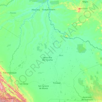 Topografische Karte Río Mamoré, Höhe, Relief