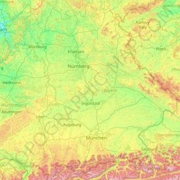 Topografische Karte Bayern, Höhe, Relief