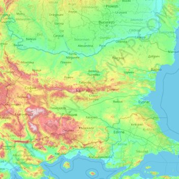 Topografische Karte Bulgarien, Höhe, Relief