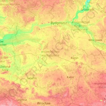 Topografische Karte Woiwodschaft Großpolen, Höhe, Relief